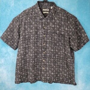Batek Bay Men's 100% Silk Hawaiian Shirt, Gray, Size XXL